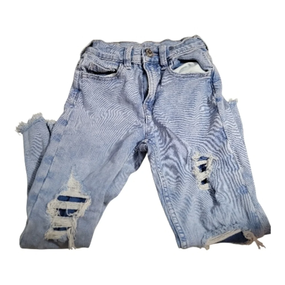 Justice Light Blue Distressed Straight Leg Jeans, Size 8